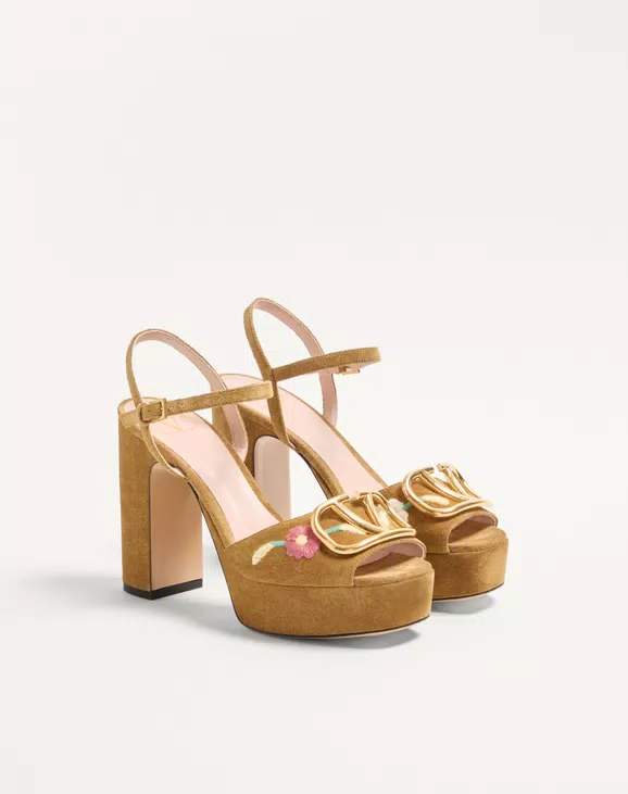 Valentino VLogo Signature Platform Sandal In Split Leather With Floral Embroidery 115 Mm - Image 6